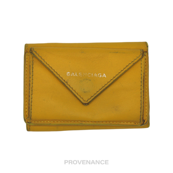 🔴 Balenciaga Papier Mini Wallet - Yellow Leather - Picture 1 of 8